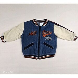 Denim All Star Varsity Jacket Size 18 Mo Blue Orange Cotton Boys Vintage Coat